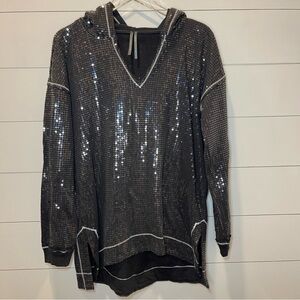 Anthropologie Gracie Sequin V-Neck Tunic Hoodie Womens Size Medium